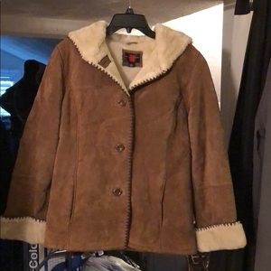 Tan/light brown Suede hooded woman’s coat.